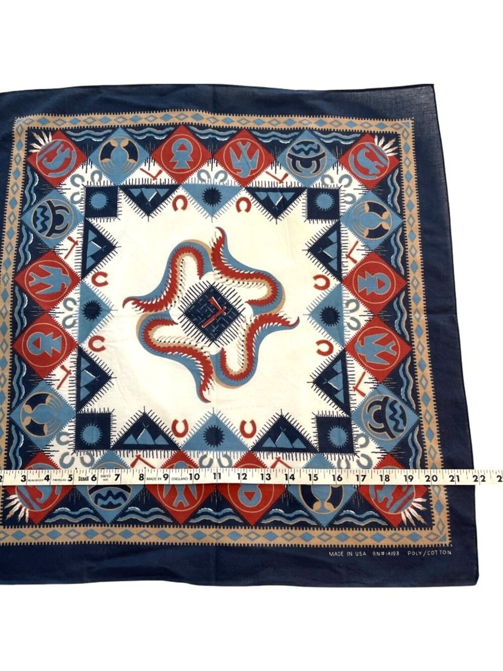 Southwest Blue Bandana Handkerchief Western Cowboy Native American Tribal VTG - Picture 6 of 8